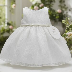 American Princess Ivory Satin Dress Crystals, Sequins & Faux Pearls